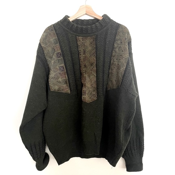 torras Sweaters Torras Made In Spain Wool Leather Sweater Xl Poshmark